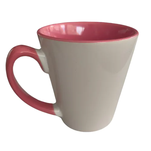 Taza cónica de 12oz con interior y asa rosa